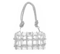 DJBM Bolso de mano de acrílico transparente con diamantes de imitación brillantes adornados con cristales de cuerda, bolso de mano para fiesta de graduación, plateado A