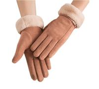 DJC BOUTIQUE Guantes elegantes con puños de piel forrados de piel con detalle de hebilla pequeña, marrón claro, One Size fits most not suitable for larger hands