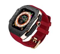 DJDLFA Kit de modificación, funda de fibra de carbono, para Apple Watch Ultra 9, 8, 7, 6, SE, bisel de metal, para iWatch de 49 mm, 45 mm, 44 mm, juego de correa de goma (AM, 49 mm)