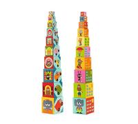 Djeco-239-015 10 Cubos apilables vehículos, (Paquete de 1) +12 m