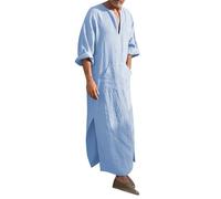 Djellaba Hombre Capucha Jelaba Hombre Marroquí Cuello Redondo Islámico Ropa de Oración Qamis Caftan Manga Larga Color Sólido Oriente Medio Pakistán Caftan Musulmanes Camisón Larga Barato, azul