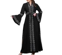 Djellaba - Manga acampanada con cuello en V abierto, cremallera con diamantes de imitación y lentejuelas Abaya para mujer, Dubai de lujo de velada Ramadán, cárdigan vestido largo elegante de oración