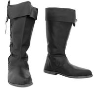 DJFOG Botas de Caballero Medievales para Hombre, Botas Altas de Caballero Pirata Vintage, Botas de Vaquero de Cuero PU, Accesorios para Disfraz de Halloween,Negro,43 EU