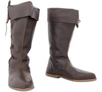 DJFOG Botas de Caballero Medievales para Hombre, Botas Altas de Caballero Pirata Vintage, Botas de Vaquero de Cuero PU, Accesorios para Disfraz de Halloween,Marrón,37 EU