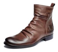 DJFOG Botas de hombre Botas de cuero con cremallera lateral doble Antideslizante Usable Antideslizante Impermeable Resbalón en el trabajo,Marrón,43 EU