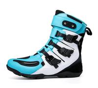 DJFOG Botas de moto de caña alta para unisex, botas protectoras impermeables de cuero de microfibra para moto de cross, cómodas botas de motocross transpirables,Azul,39
