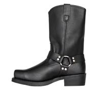 DJFOG Botas de motocicleta con arnés de punta cuadrada para hombre, botas vaqueras con cremallera lateral y punta cuadrada para hombre,Negro,44