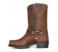 DJFOG Botas de motocicleta con arnés de punta cuadrada para hombre, botas vaqueras con cremallera lateral y punta cuadrada para hombre,Marrón,42