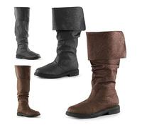 DJFOG Botas Occidentales Piratas Medievales y Góticas para Hombre y Mujer, Tirando de la Pantorrilla, Jazz, Caballero, Marrón, 47 EU