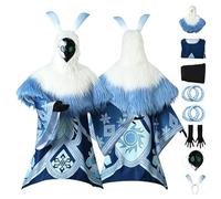 DJFOG Genshin Impact Ice Attribute Abyss Hilichurl Mage - Disfraz de cosplay para hombres y mujeres, uniforme de personaje del juego, conjunto completo de máscara y tocado, azul, XL
