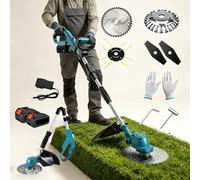 DJFYVAEIO Cortacésped Eléctrico, Desbrozadora Eléctrica Sin Escobillas De 9 Pulgadas, Longitud Ajustable De 150 Cm; Incluye Cuchilla, Disco De Sierra Y Batería De 15c. Corte Sin Esfuerzo B