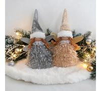 DJGIFI Ángel de Navidad LED dorado y gris Sentado 25 cm 2 unidades, | Filigrane Flügel, 3000K Warmweiß, Stoff+Polyester, 180g, Innen