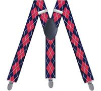 djgkENVQ Tirantes Masculinos, Tirantes, elástico ajustable de tres clips for hombre en forma de Y de 1,4 pulgadas(19 Big Red Grids)