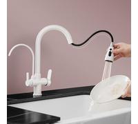 DJHFHCS Grifo de Cocina de 3 vías, Grifo de Cocina Blanco extraíble, Grifo Giratorio de latón para Fregadero de Cocina, 3 vías, Blanco Enterprise