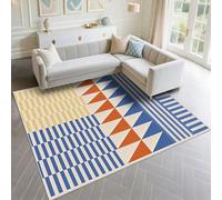 DJHWWD Alfombra Escritorio Suelo Fácil De Cuidar 100x160cm, Azul Patrones geométricos Modernos Naranjas para restaurantes Sala Estar
