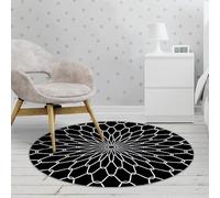 DJHWWD Alfombra Habitación Matrimonio Antideslizante,Pelo Corto 140X140cm,Círculo Negro Moderno para Pie De Cama,Debajo del Escritorio,Vestidor