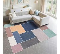 DJHWWD Alfombra Termica Salon Fácil De Limpiar 90x120cm, Azul Patrones geométricos Modernos Grises para Salas Estar niños