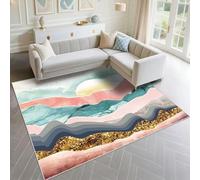 DJHWWD Alfombras Comedor No Te Desvanezcas 140x180cm, Verde Rosa El Moderno patrón del Amanecer se Utiliza en la Oficina de la Sala de Estar