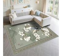 DJHWWD Alfombras De Pelo Corto A Prueba Polvo 150x200cm, Verde El patrón Flores y pájaros orientales se Utiliza en Estudio la Sala Estar