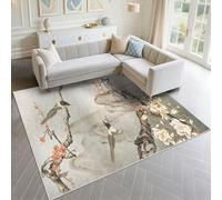 DJHWWD Alfombrilla Cocina Fácil De Cuidar 130x200cm, Verde El patrón Gris Flores y pájaros orientales se Utiliza en la Oficina Sala Estar