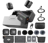 DJI Mic Mini (2 TX + 1 RX + funda de carga), micrófono Lavalier inalámbrico, ultraligero, cancelación de ruido, batería de hasta 48 horas de duración con 2 micrófonos de solapa Deco Gear y funda EVA