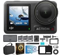 DJI Osmo Action 4 Adventure Combo - Cámara de acción impermeable 4K con funda de batería con tarjeta de memoria Lexar de 64 GB, funda protectora, funda de transporte y paquete de protección mejorada