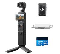 DJI Osmo Pocket 3 Creator Pack, Cámara CMOS de 1'' 4K/120fps, Estabilización 3 Ejes, Seguimiento Facial y de Objetos, Enfoque rápido, Micrófono, Compacto, + Lector de Tarjetas y Tarjeta de Memoria