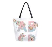 DJNGN Alfabeto con conejito Bolsa de lona Bolsas de comestibles reutilizables Bolsa de transporte con asas