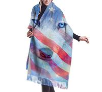 DJNGN American Wildlife Wolf Moon USA Flag Cashmere Scarf for Women Men Lightweight Unisex Fashion Soft Winter Scarves Fringe Shawl Wrap