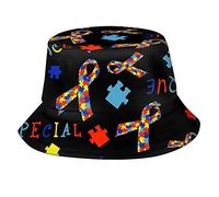DJNGN Autism Awareness Love Unisex Bucket Hat, Packable Fisherman Hat para Mujeres Hombres, Reversible Summer Outdoor Cap Black