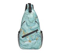 DJNGN Azurite Teal and Foil Gold Oil Marble Pattern Crossbody Chest Bag, Shoulder Bag, Weekend Outdoor Hiking Backpack, Adecuado para hombres y mujeres