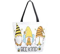 DJNGN Bee Kind Gnome reutilizable bolsa de compras de comestibles bolsa de lona grande plegable lavable bolso de hombro para mujer
