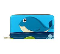 DJNGN Billetera Cuero Cuero Cremallera Monedero Largo Tiburón Ataque Barco Mar Ballena Pulpo