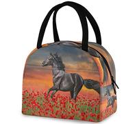 DJNGN Bolsa de almuerzo con aislamiento de flores de amapola negra en 3D, reutilizable, con múltiples bolsillos, para mujeres y hombres, trabajo escolar, picnic, viajes al aire libre