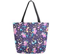 DJNGN Bolsa de compras reutilizable con diamantes de unicornio, bolsa de lona, bolso grande plegable y lavable, bolso de hombro para mujer