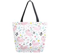 DJNGN Bolsa de compras reutilizable con diseño de flores de unicornio, bolsa de lona, bolso grande plegable y lavable, bolso de hombro para mujer