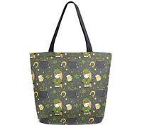 DJNGN Bolsa de compras reutilizable con diseño de trébol de unicornio y cerveza, bolsa de lona, bolso grande plegable y lavable, bolso de hombro para mujer