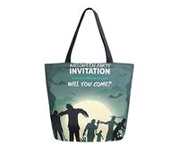 DJNGN Bolsa de lona Bolsa de transporte de invitación de Halloween Bolsa de hombro informal para compras Bolsa de viaje Bolsas de comestibles reutilizables