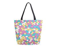 DJNGN Bolsa de lona con cubo colorido, bolsas de comestibles reutilizables, bolsa de transporte con asas