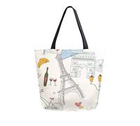 DJNGN Bolsa de lona con decoración de París, bolsas de comestibles reutilizables, bolsa de transporte con asas