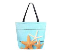 DJNGN Bolsa de lona con diseño de cuatro estrellas de mar, bolsas de comestibles reutilizables, bolsa de transporte con asas