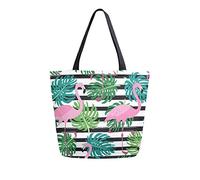 DJNGN Bolsa de lona con diseño de flamencos rosas, bolsas de comestibles reutilizables, bolsa de transporte con asas