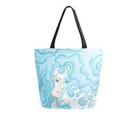 DJNGN Bolsa de lona con diseño de sirena azul y acuarela, bolsas de comestibles reutilizables, bolsa de transporte con asas
