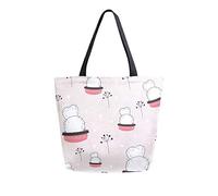 DJNGN Bolsa de lona con fondo rosa de cactus, bolsas de comestibles reutilizables, bolsa de transporte con asas