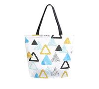 DJNGN Bolsa de lona con triángulos azules, negros y dorados, bolsas de comestibles reutilizables, bolsa de transporte con asas