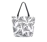 DJNGN Bolsa de lona negra con hojas, bolsas de comestibles reutilizables, bolsa de transporte con asas