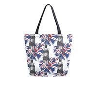 DJNGN Bolsa de lona para mujer, estilo vintage británico Big Ben Rose Flag Casual grande bolso de hombro bolsas de comestibles bolsas de compras
