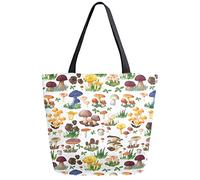 DJNGN Bolso de compras de comestibles reutilizable con estampado de setas coloridas, bolso de mano de lona, bolso grande plegable lavable, bolso de hombro para mujer