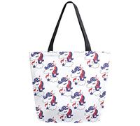 DJNGN Bolso de compras reutilizable con estampado de bandera americana de unicornio, bolso de mano de lona, bolso grande plegable lavable, bolso de hombro para mujer