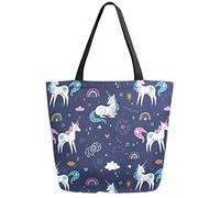 DJNGN Bolso de compras reutilizable con estampado Floral de unicornio, bolso de mano de lona, bolso grande plegable lavable, bolso de hombro para mujer